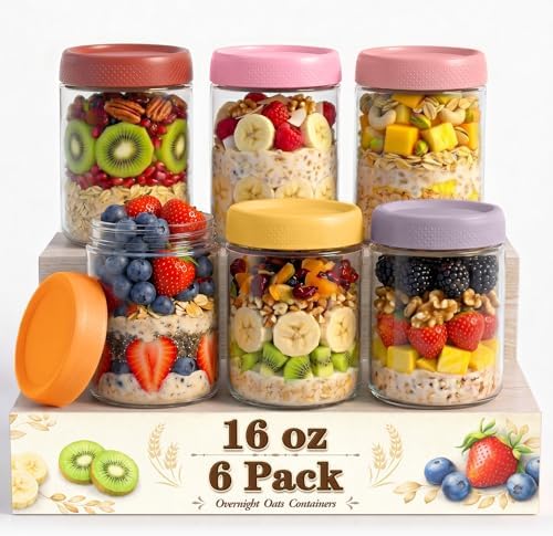 Overnight Oats Containers with Lid, Overnight Oats Jars, Glass Jar with Lid