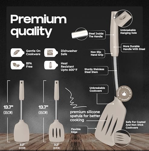 BakeRoyal Silicone Spatula Set - Turner Spatulas Silicone Heat Resistant 600°F - Slotted & Solid Spatula for Cooking Fish, Eggs, Pancakes Flipper – Spatulas for kitchen use – Mist