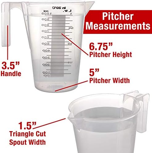 TCP Global 1 Liter (1000ml) Plastic Graduated Measuring and Mixing Pitcher