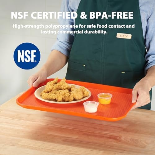 CURTA Fast Food Trays Bulk 6 Pack, 12 x 16 Inch Orange Plastic Lunch Tray, NSF Certified Cafeteria Serving Trays for School, Restaurant, and Business Food Service