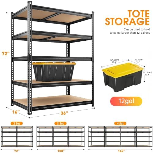 REIBII 4 Pack Storage Shelves,5 Tier Heavy Duty Metal Garage Shelving