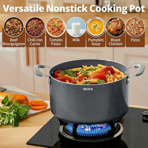 BEZIA 8QT Non Stick Stock Pot with Lid, Ceramic Induction Cooking Pot