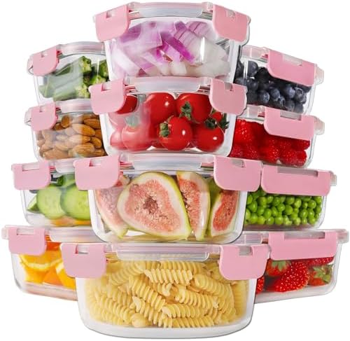 24pc Glass Food Storage Containers with Lids，Glass Meal Prep Containers