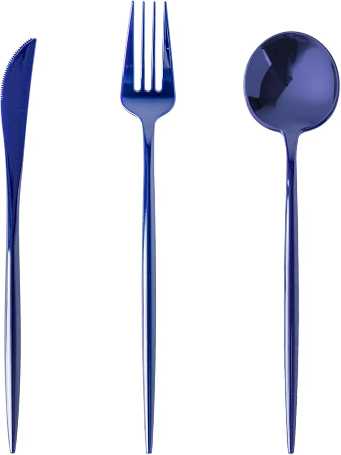 180PCS Blue Plastic Silverware,Heavy Duty Disposable Utensils Include 60 Forks,60 Spoons and 60 Knives,Blue Cutlery Plastic Silverware Sets for Party, Wedding or Daily Using