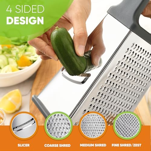Spring Chef Stainless Steel XL Cheese Grater for Kitchen, Gray