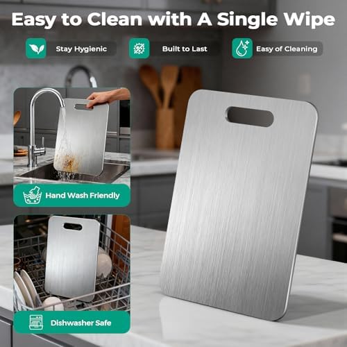 Katori Titanium Cutting Board - Upgraded 100% Pure Titanium Cutting Boards for Kitchen Non Toxic, Double Sided Food Grade Hygiene Non Moldy Dishwasher Safe Meat Fruit Metal Board (2PC S+L)