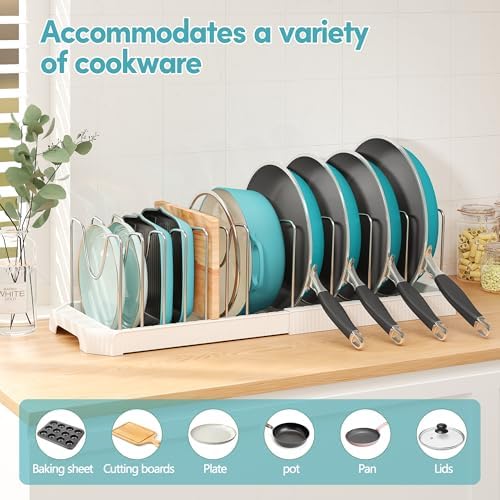 Expandable Pan Organizers Inside Cabinet with 12 Dividers White