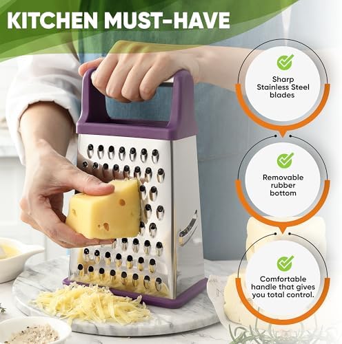 Spring Chef Stainless Steel XL Cheese Grater for Kitchen, Purple