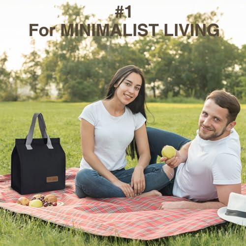 TELLUMO Insulated Lunch Bag for Men Women, Large Reusable Leakproof Lunch Box Container, Small Portable Thermal Snack Bag, Reusable Travel Office Work Beach Black Cooler Tote Bag for Adults, Black