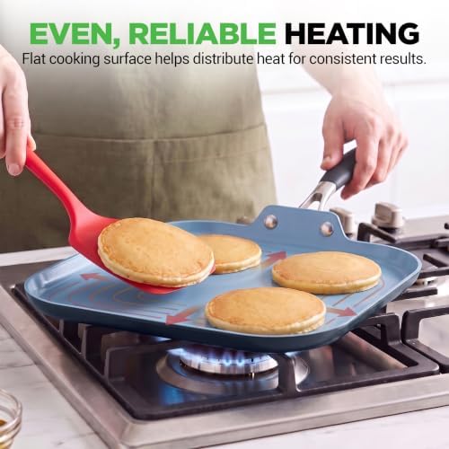 NutriChef 11-Inch Square Griddle Pan | Nonstick with Induction Base