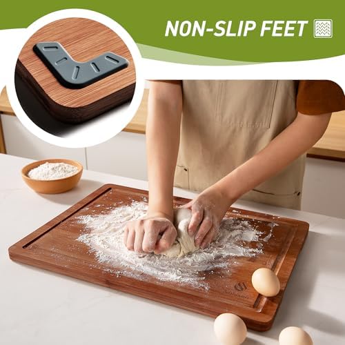 Extra Large Bamboo Cutting Board with Non Slip Feet and Over Sink Butcher Block Chopping Board Nice Solid Thick Wooden Juice Groove Big Xl XXl xlarge Best Hardwood Kitchen Counter Organic