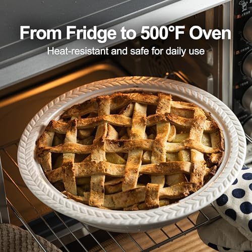 Deep Dish Pie Pan with Lid for Baking, 11 inch Pie Dish with Cover