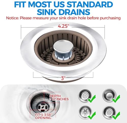 zaa 3 in 1 Kitchen Sink Drain Strainer Stopper Removable Basket Pop-Up