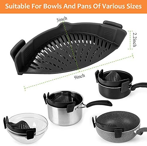 YEVIOR Clip on Strainer for Pots Pan Pasta,Silicone Food Pan Strainer