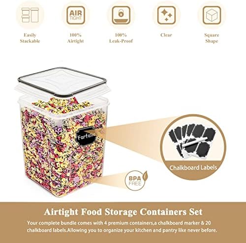 Wildone Flour Storage Containers 5.2L, 4 PCS Food Storage Containers, Black