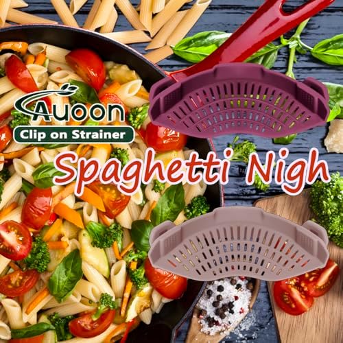 AUOON Clip On Strainer Silicone for Pots, Standard 8.86 x 3.55in, Cherry