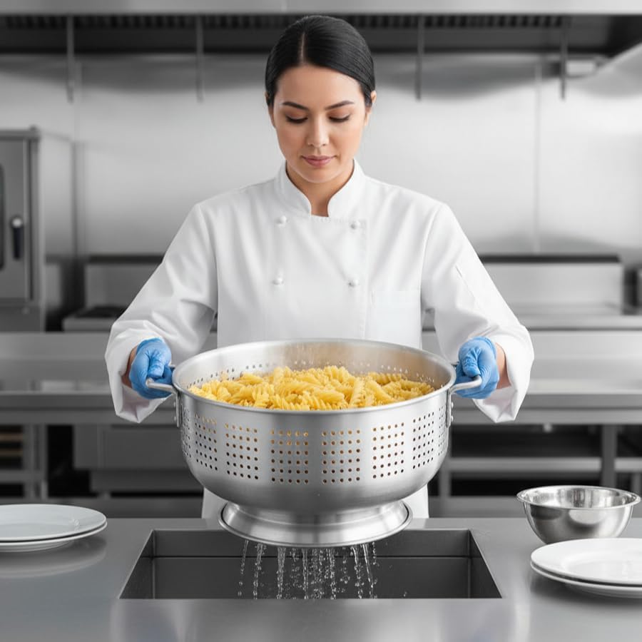 (Set of 2) 16 Qt. Aluminum Colander with Base and Handles – Heavy-Duty 16-Gauge Commercial Strainer for Pasta, Fruits, and Vegetables (2, 16 Quart)
