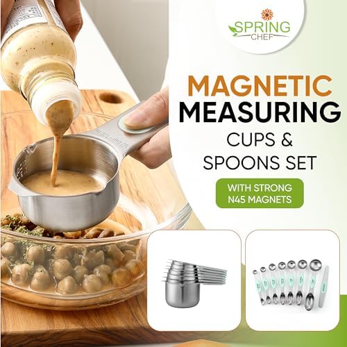 Spring Chef Magnetic Measuring Cups & Spoons Set of 15 with Levelers, Mint