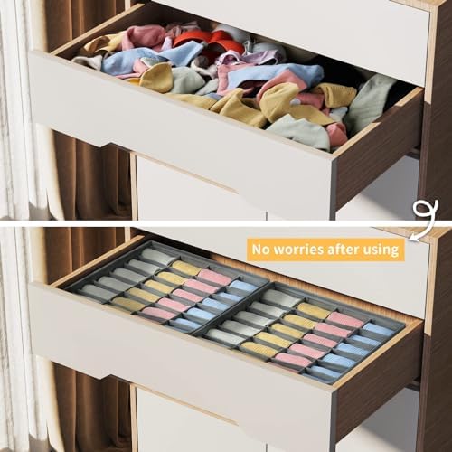 Joyoldelf Sock Drawer Organizer Underwear Organizer, 24 Cell Collapsible Closet Organizer Underwear Storage Boxes for Socks, Ties, Belts (Gray)