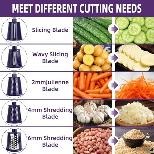 Rotary Cheese Grater with Handle, 5 Replaceable Blades(Purple)
