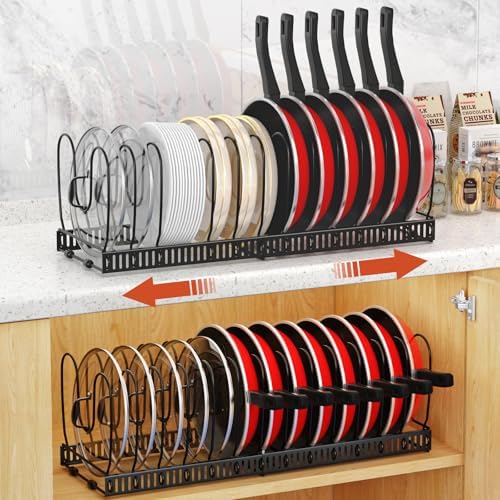 Housolution 2 Pack Pot and Pan Lid Organizer Holder Storage Rack, Black