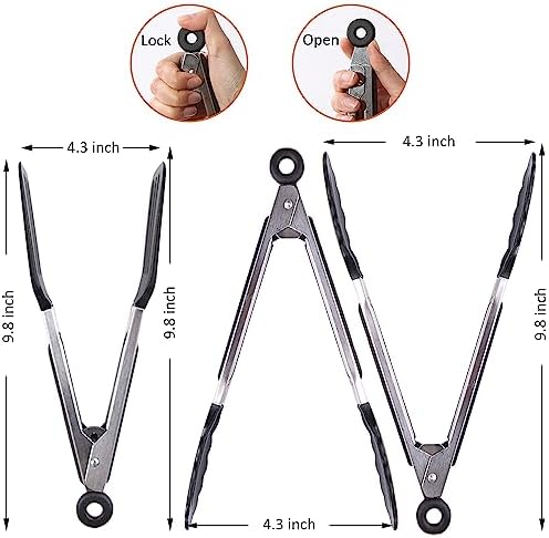 9 Inch Kitchen Tongs with Silicone Tips Set of 3(Black)