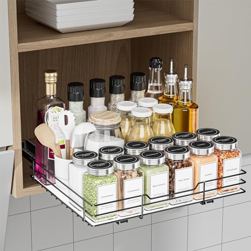 BOIVSHI Spice Rack Organizer for Cabinet, 1 Tier Pull Out Spice Rack, Spice Organizer for Cabinet, Kitchen and Pantry, Fits Spices, Sauces, Canned Food (12.5''Wx10.5''Dx2.5''H)