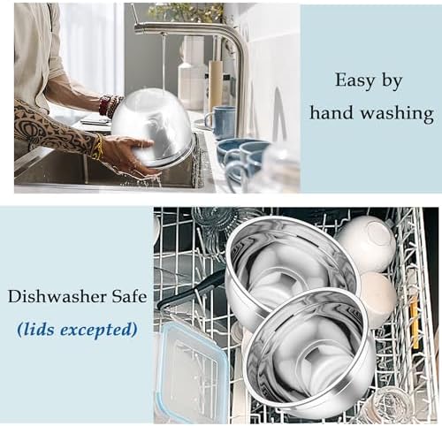 TeamFar Mixing Bowls, Stainless Steel Nesting Salad Bowls Set