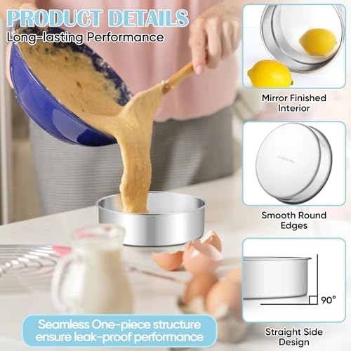TeamFar 6 Inch Cake Pan, 2 Pcs Stainless Steel Round Tier Cake Pan Set