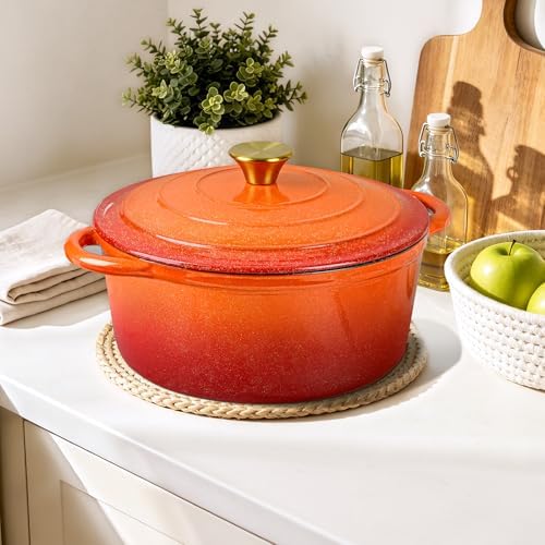 5 QT Enameled Cast Iron Dutch Oven Pot with Lid & Gold Powder