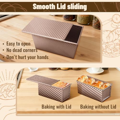 3 Pack Pullman Loaf Pans, Bread Pans with Lids, Golden