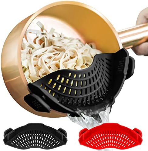 AUOON Clip On Strainer for Pots, 2Pack, Standard 8.86 x 3.55 in, BlackRed