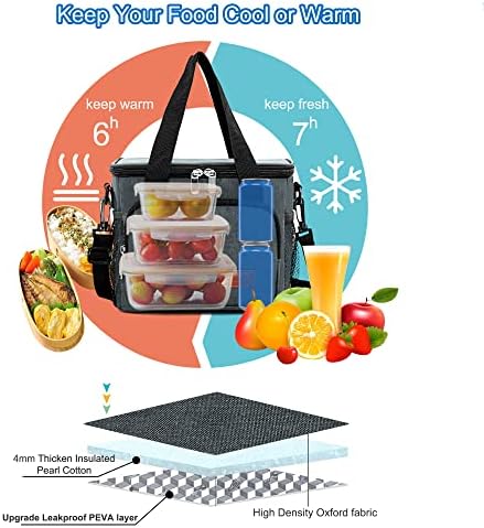 Femuar Lunch Bags for Women/Men, Insulated Lunch Bag for Work Office Picnic - Lunch Cooler Bag Leakproof Lunch Box with Adjustable Shoulder Strap - Charcoal