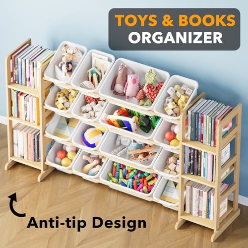 SpaceAid Toy Storage Organizer with 6 Shelves and 16 Bins, Toy Organizers Storage Bookshelf, Kids Bin Shelf Toys Box Bookcase for Bedroom Playroom Organization Room Decor, White