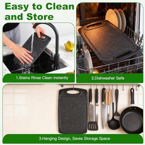 Cutting Boards,12.5"×7.7" Plastic Chopping Board Made From Natural Food Grade Material,BPA Free&Eco,Non Slip&Juice Groove,Dishwasher Safe,Double-Sided Usable,Dark Grey