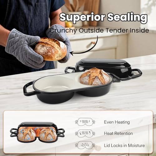 YONILL Mini Double Dutch Oven with Lid for Sourdough Bread Baking (Black)