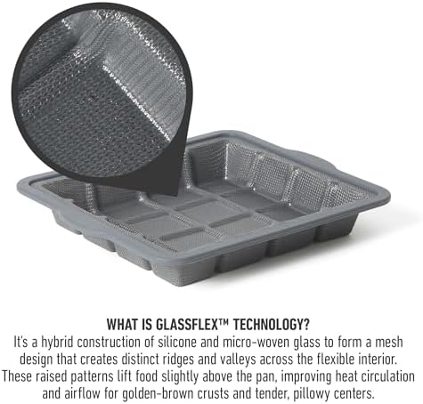 Calphalon Omni 8.3 x 7.4-Inch Cake Pan with GlassFlex Technology, Flexible Silicone & Micro-Woven Glass Core for Ultra Airflow & Even Baking, Grey