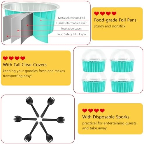 LNYZQUS 5oz Dot Cake Cups with Dome Lids 100 Pack, Foil Cupcake Pans