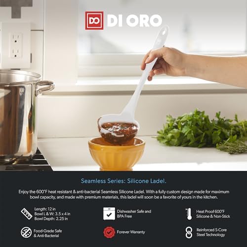 DI ORO Silicone Ladle - Soup & Serving, 600F Heat Resistant, Stone