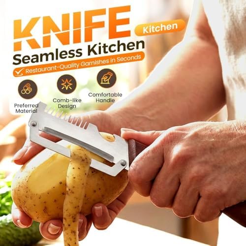 2026 Upgrade Vegetable Peeler With Wooden Handle, Stainless Steel Wide Blade Potato and Carrot Peeler, 3-in-1 Veggie Peeler With Scallion Shredder and Bottle Opener for Kitchen, Camping and Trave