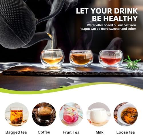 suyika Japanese Tetsubin Cast Iron Teapot Tea Kettle pot with Stainless Steel Infuser for Stovetop Safe Coated with Enameled Interior 22 oz/650 ml