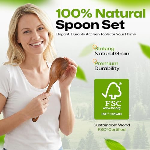 AIUHI Teak Corner Spoon, 100% Solid Teak Wooden Corner Spoon for Cooking, Heat-Resistant Non-Stick Safe Wooden Cooking Spoons