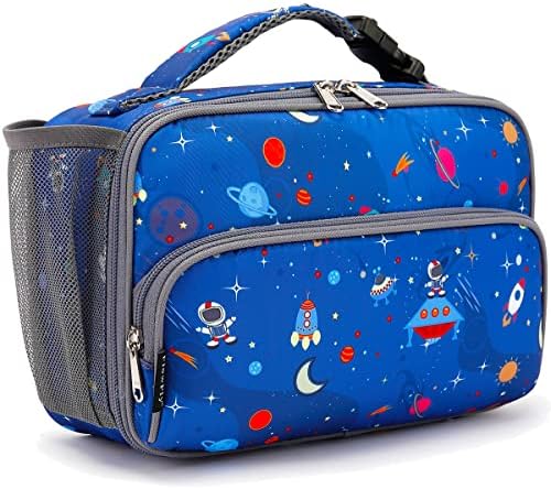 FlowFly Kids Lunch box Insulated Soft Bag Mini Cooler Back to School Thermal Meal Tote Kit for Girls, Boys, Astro&Rocket
