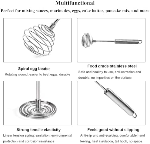 Stainless Steel Spring Coil Whisk 1 Pack, Wire Whip Egg Beater, Kitchen Cookware Hand Mixer For Cooking, Mixing, Blending, Beating, Stirring, 8.7Inch