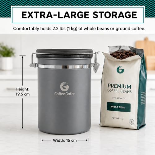 Coffee Gator Coffee Canister, 39oz Large Airtight Stainless Steel Container