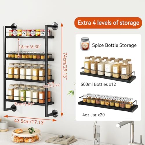 IBUYKE 4 Tier Spice Rack Wall Mount for Kitchen,Black TLJ016B