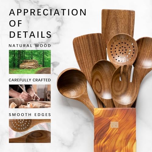 Wooden Spoons for Cooking, 7-Piece Acacia Wood Cooking Utensil Set