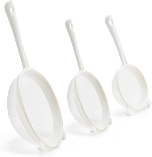 Kefir Strainer Set, 3-Size Plastic Non-Metal Sieve with Fine Mesh for Kefir Grains, Milk Kefir, Water Kefir & Kombucha & Quinoa - Durable, Food Grade & Easy Clean