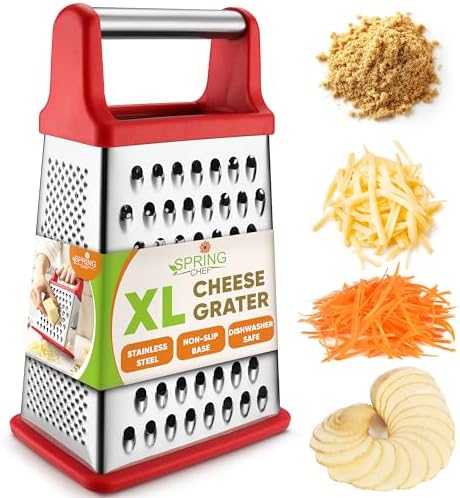 Spring Chef Stainless Steel XL Cheese Grater for Kitchen, Red