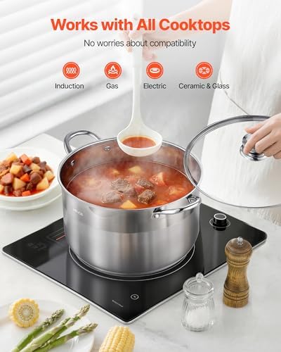 VEVOR Stainless Steel Stock Pot, 12QT Stainless Steel Stockpot with Glass Lid, PFOA-Free, PFAS-Free, Compatible with Gas Stoves, Induction Cooktops, Electric Stoves, for Soups, Stews, and Pasta